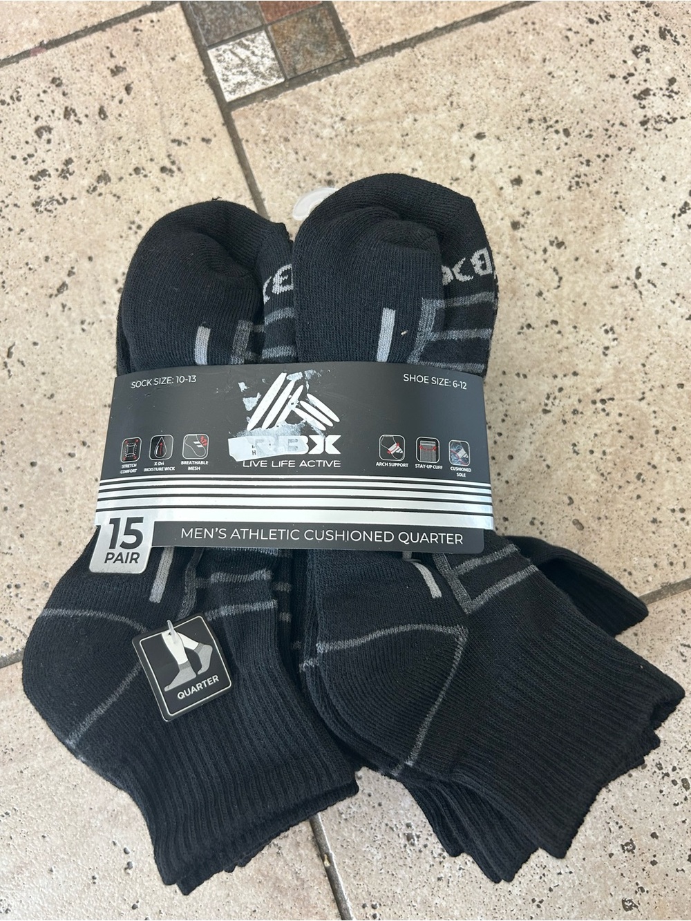 NWT RBX Men's Cushioned Athletic quarter Socks 15 pairs